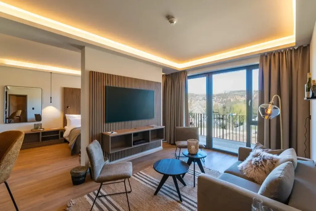 Wohnzimmer eines Studios im Hotel Meintz